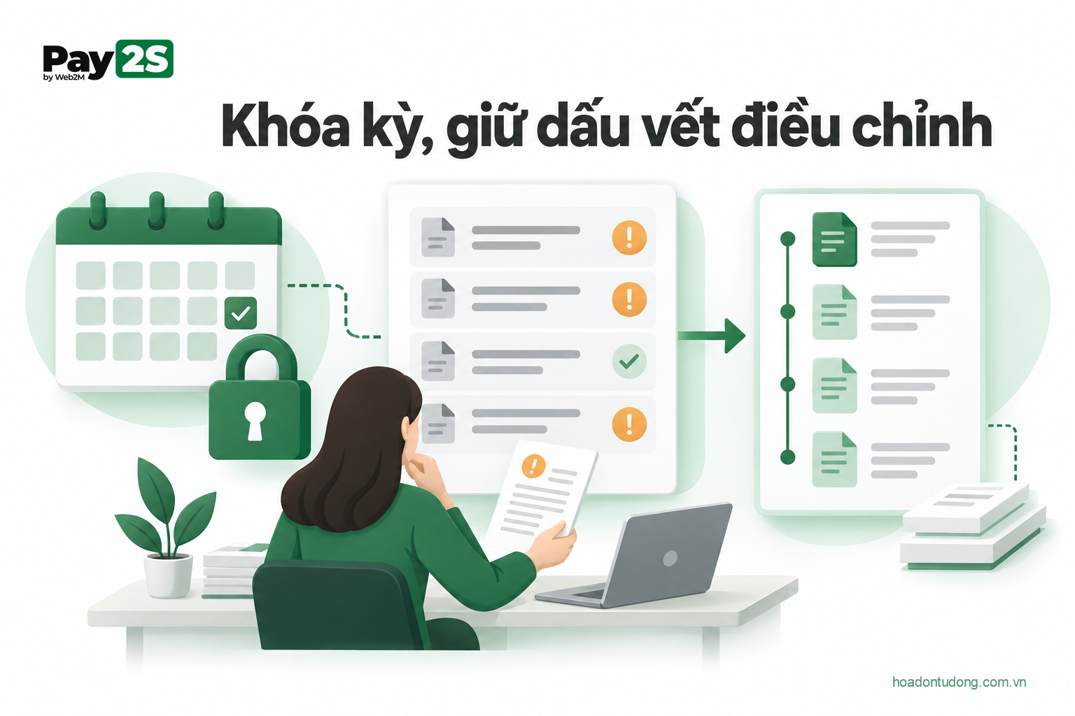 Khóa kỳ, giữ dấu vết điều chỉnh: minh họa Chốt kỳ với danh sách chênh lệch có người xử lý