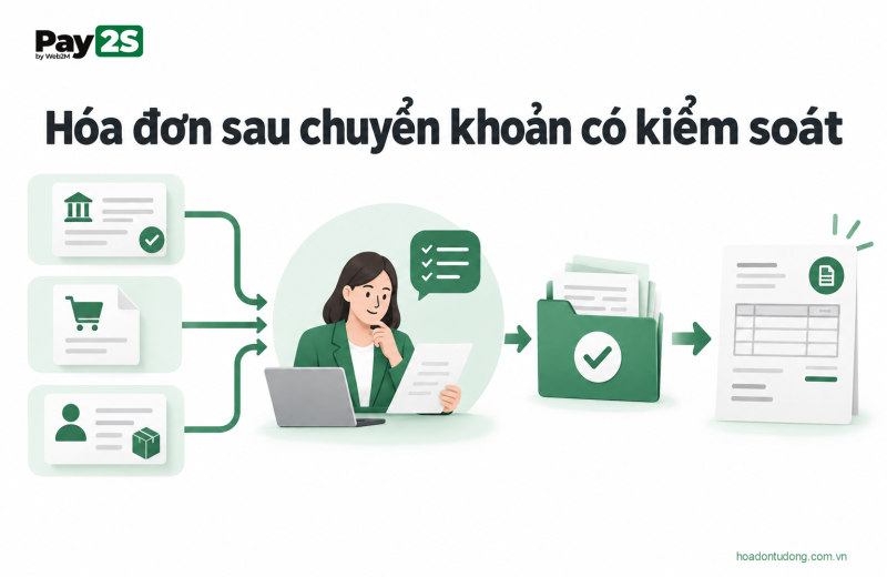 Hóa đơn sau chuyển khoản có kiểm soát: minh họa tự động xuất hóa đơn sau khi khách chuyển khoản