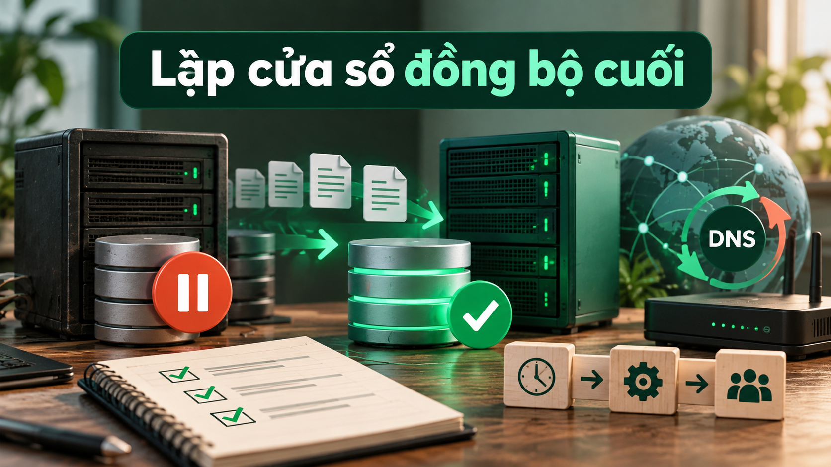 Lập cửa sổ đồng bộ cuối — minh họa nội dung bài Chuyển sang máy chủ mới: kế hoạch giảm gián đoạn và kiểm tra dữ liệu