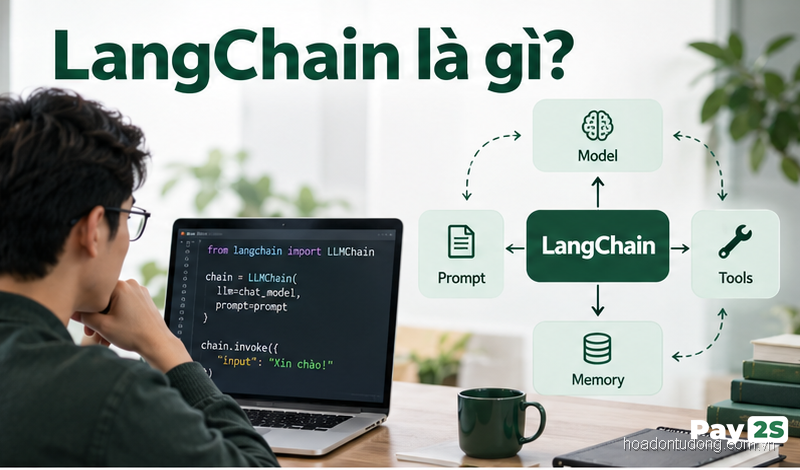 LangChain – Ảnh bìa, minh họa cho hoadontudong.com.vn