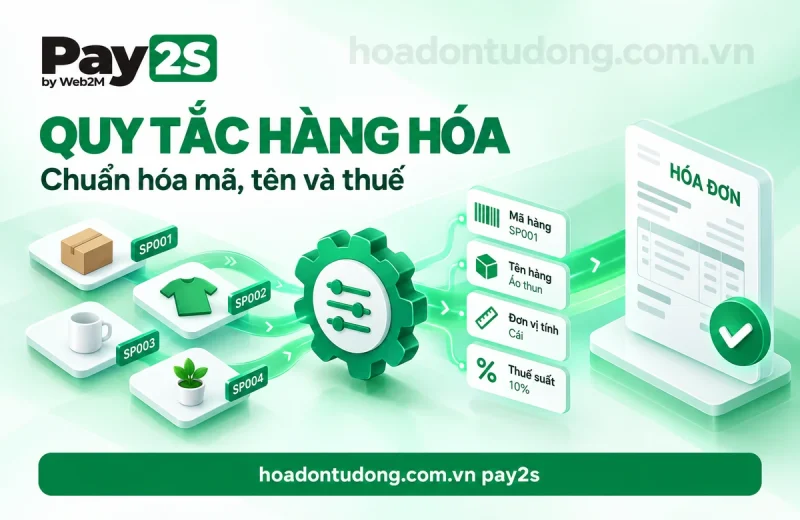 Quy tắc hàng hóa Pay2S: Ánh xạ mã, tên và thuế hóa đơn – minh họa Pay2S trên hoadontudong.com.vn.