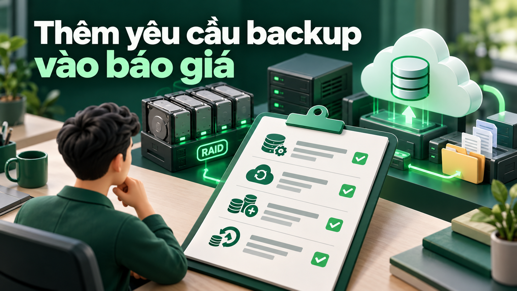 Thêm yêu cầu backup vào báo giá — minh họa nội dung bài RAID có thay backup không? Cách chọn bảo vệ dữ liệu máy chủ