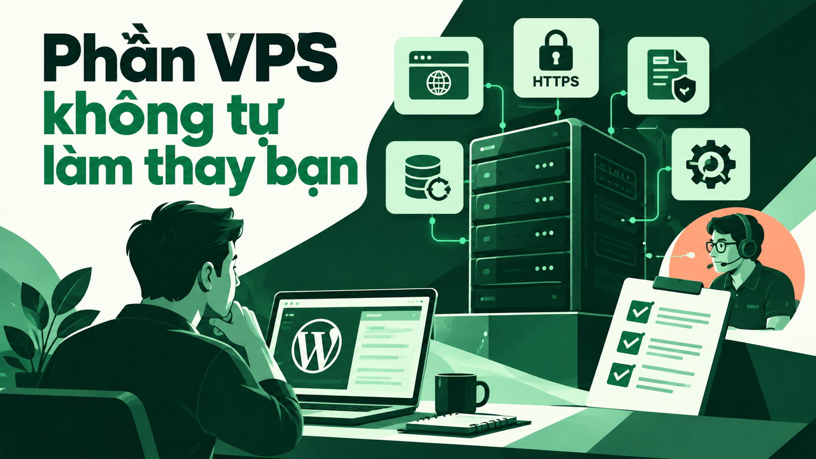 Phần VPS không tự làm thay bạn — minh họa nội dung bài Chọn VPS cho WordPress: khi nào nên chuyển từ hosting
